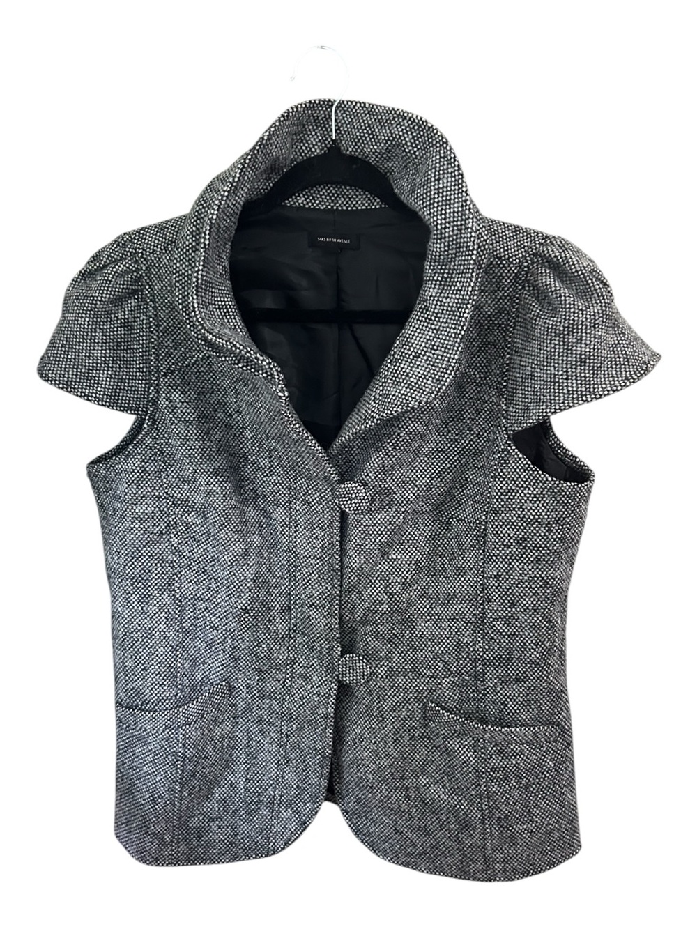 Saks Fifth Avenue Black & White Tweed Cap-Sleeve Top